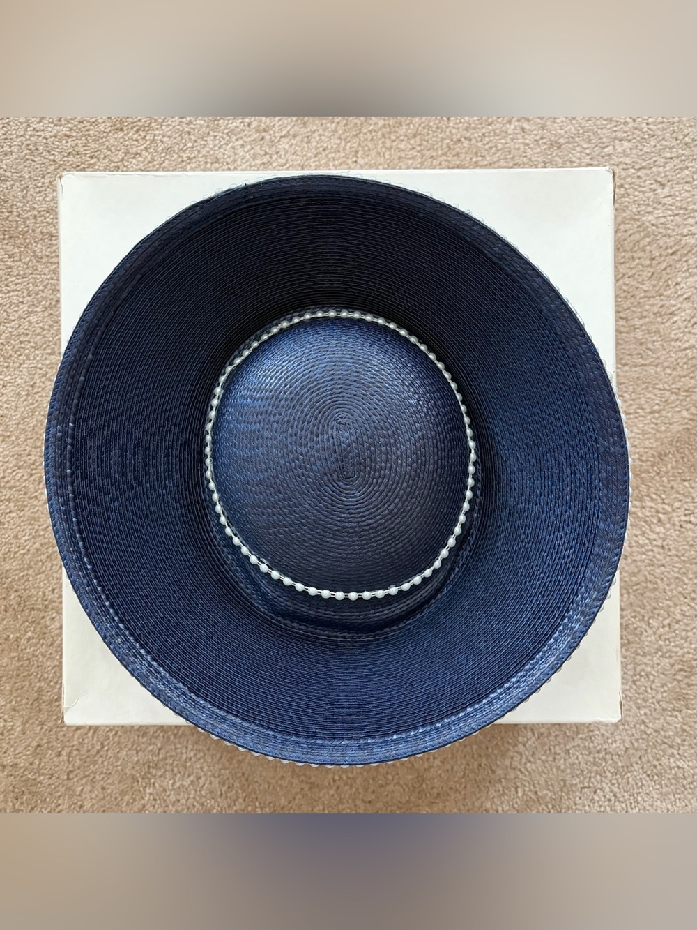 Navy Wide Brim w/ Pearl Trim Hat